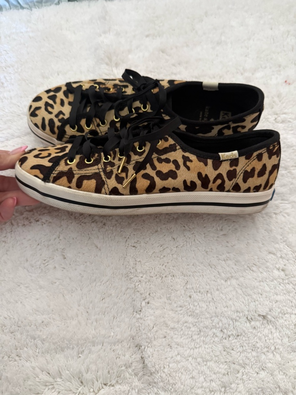 Kate Spade Keds Leopard Print Low-Top Sneakers in Tan and Black Size 7